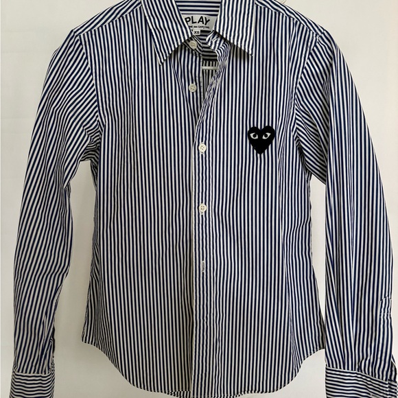 Comme des Garcons Tops - Comme des Garcons Navy Striped Button Down Shirt